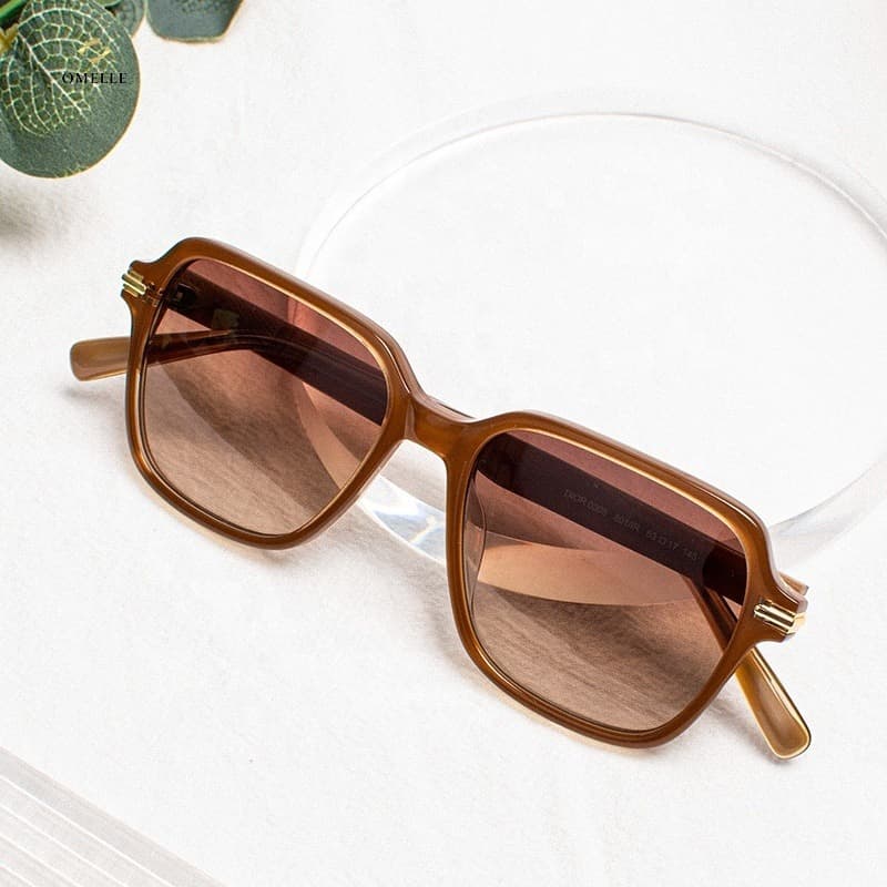 Lunettes de Soleil Carrées Femme en Acétate Marron Ambré