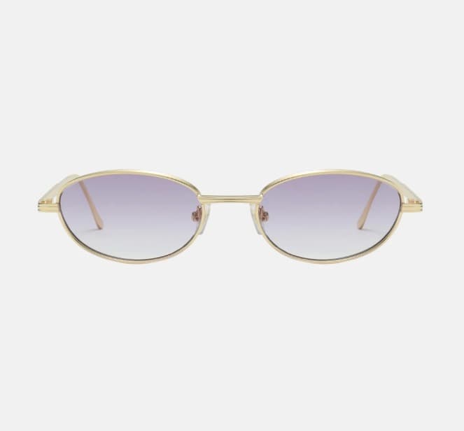 Lunettes de Soleil Ovales Rétro en Métal Doré avec Verres Dégradés Violets